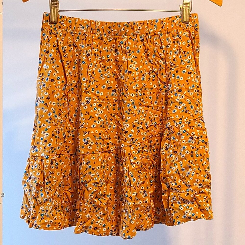 New w/out Tags Social Academy Yellow / Amber Floral Pull On Skirt - Size 16